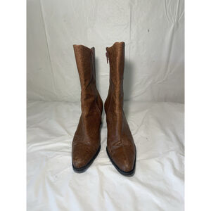 A. Marinelli Brown Archer Tooled Leather Heeled Boots